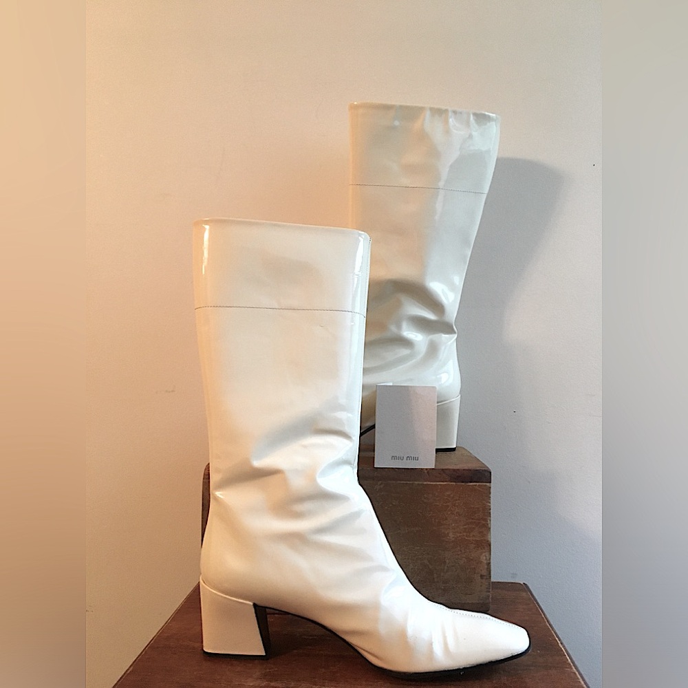 Miu Miu Prada White Patent Leather Go Go Boots Si… - image 1
